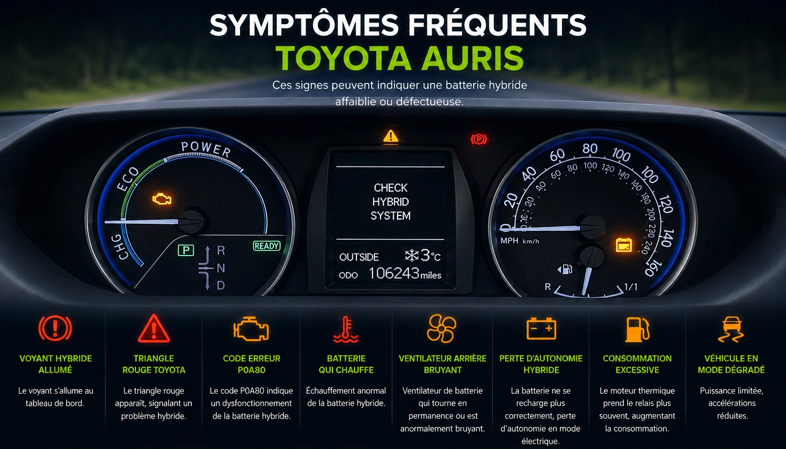 Symptômes batterie hybride Toyota Auris