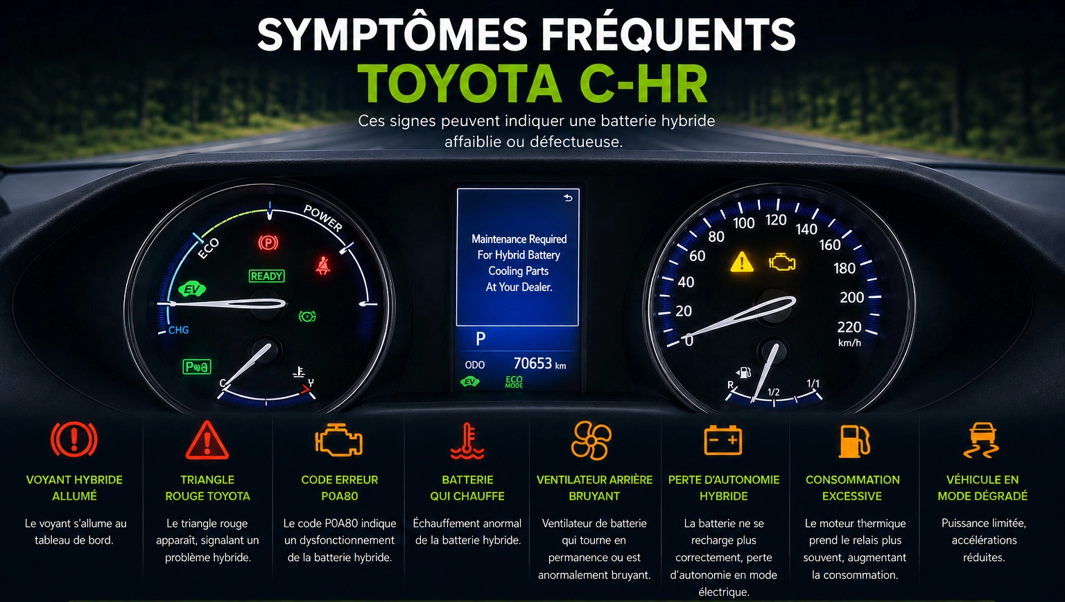 Symptômes batterie hybride Toyota C-HR II