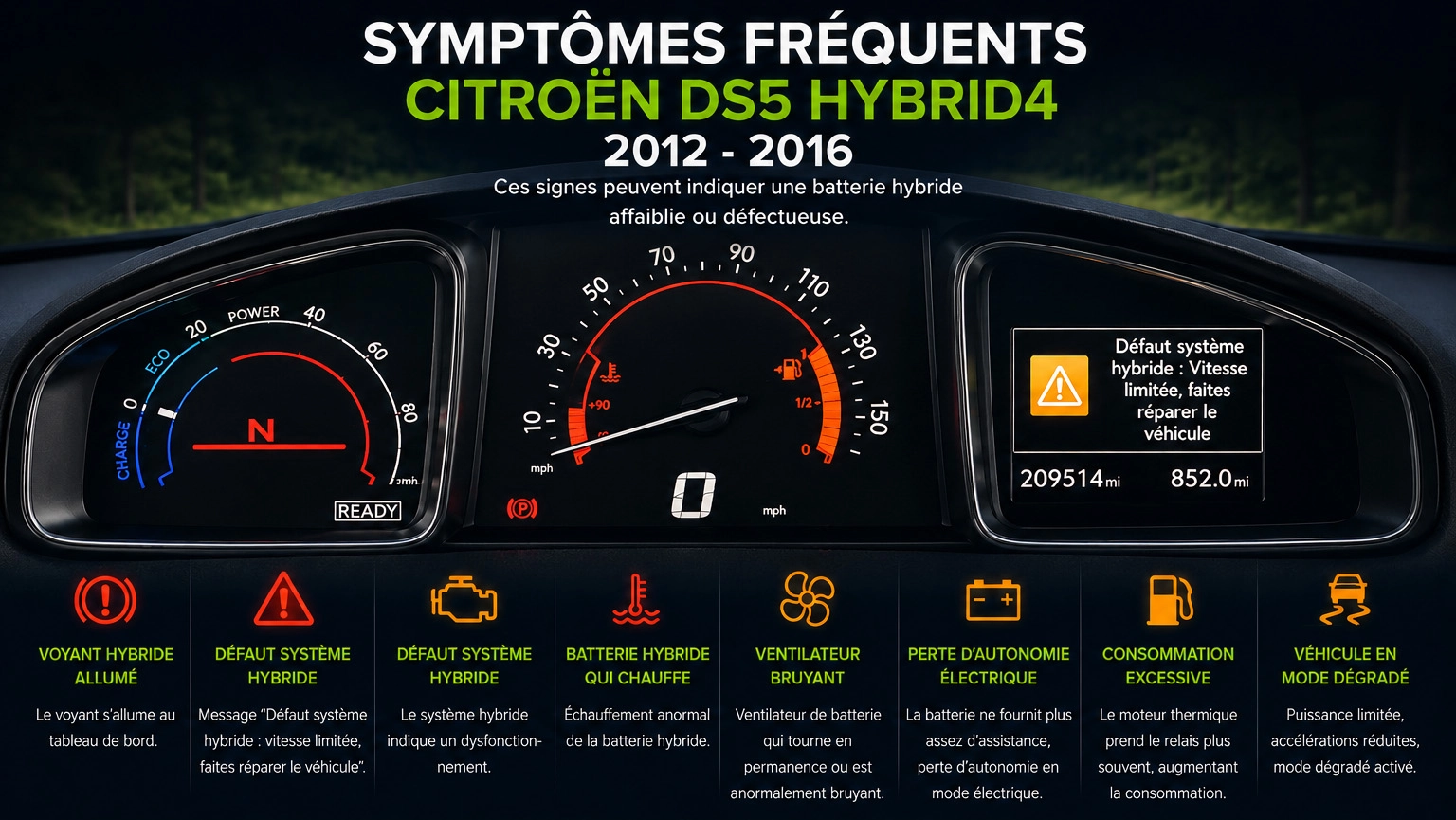 Symptômes batterie hybride Citroën DS5 Hybrid4 II
