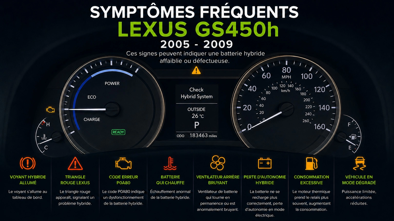 Symptômes batterie hybride Lexus GS450h II