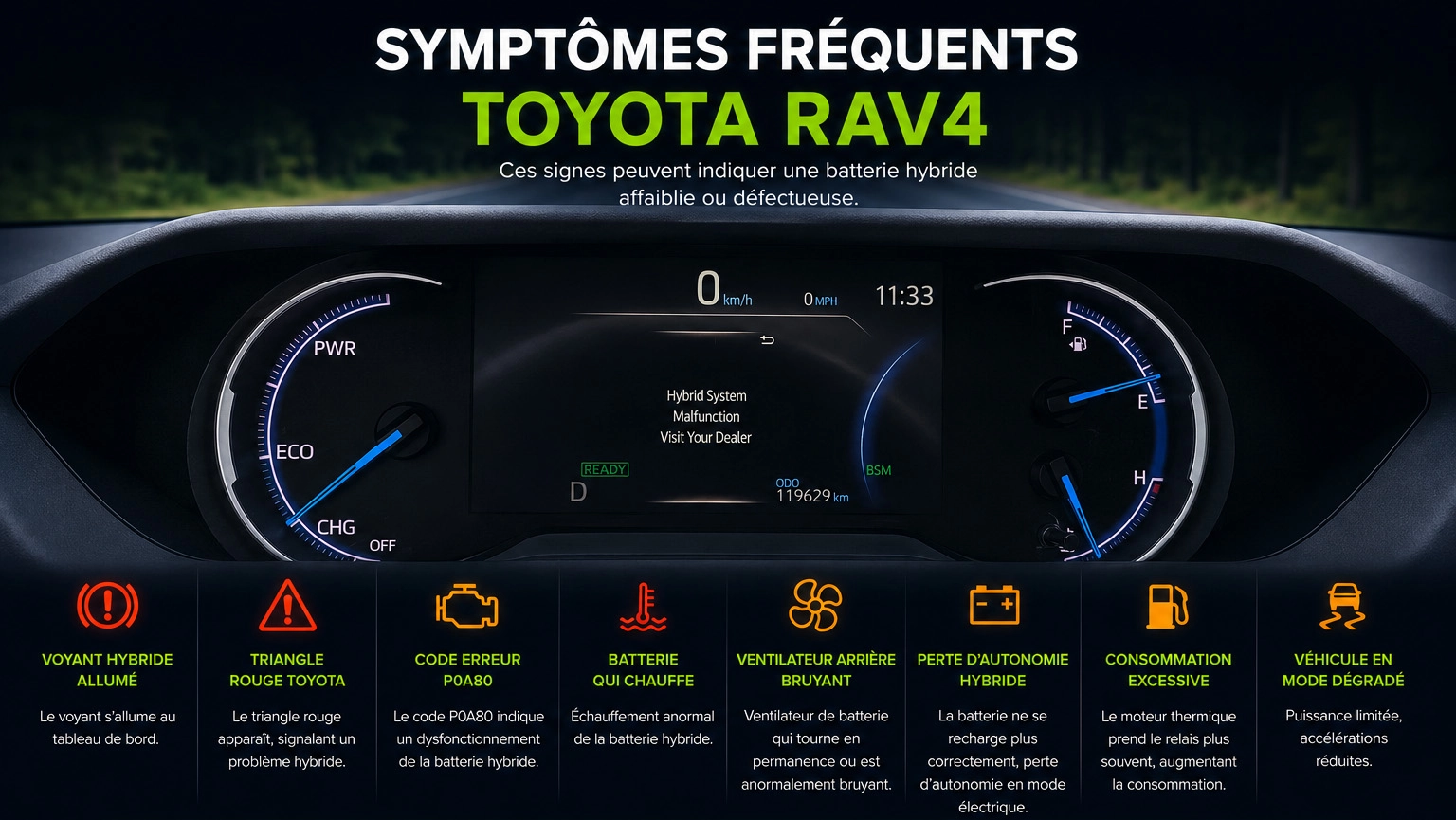 Symptômes batterie hybride Toyota RAV4 II