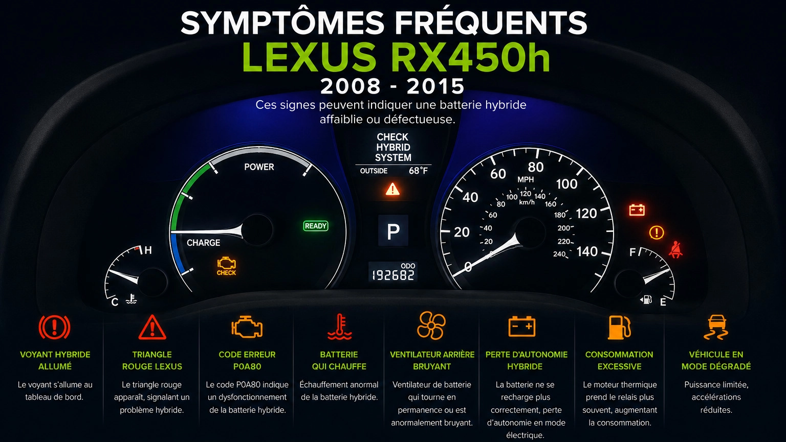 Symptômes batterie hybride Lexus RX450h II